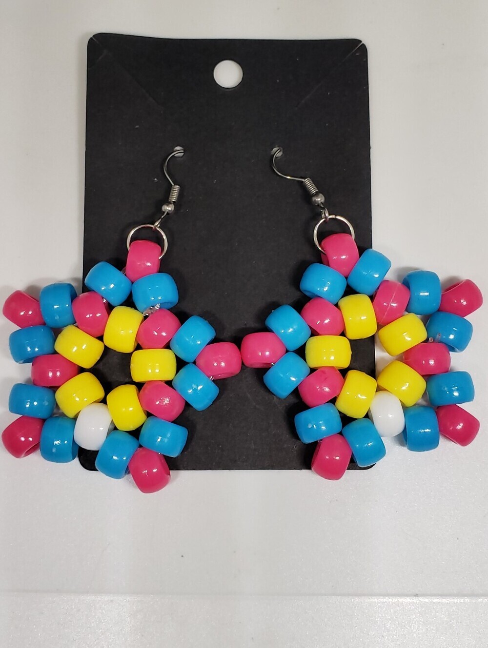Handmade Pink Blue Yellow White Kandi Star Earrings